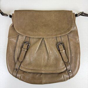 Like New Perlina Olive Brown Distressed Leather Crossbody Shoulder Bag